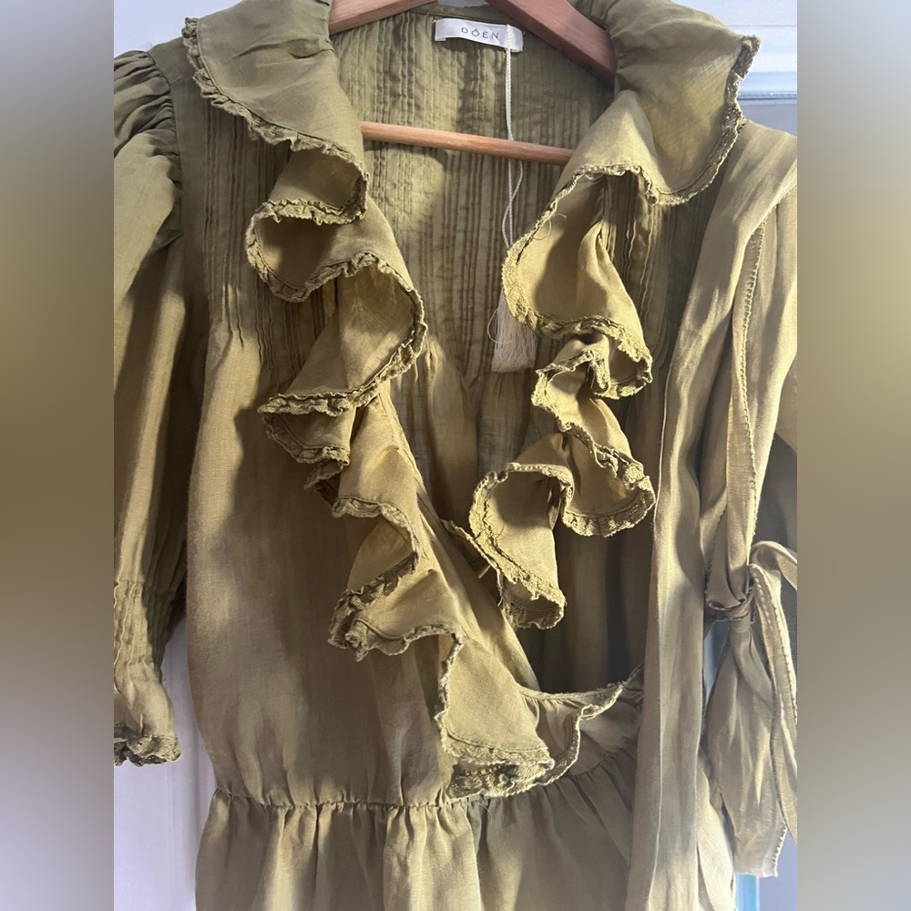 Doen Thames Wrap Top Sage Green Ruffle Blouse